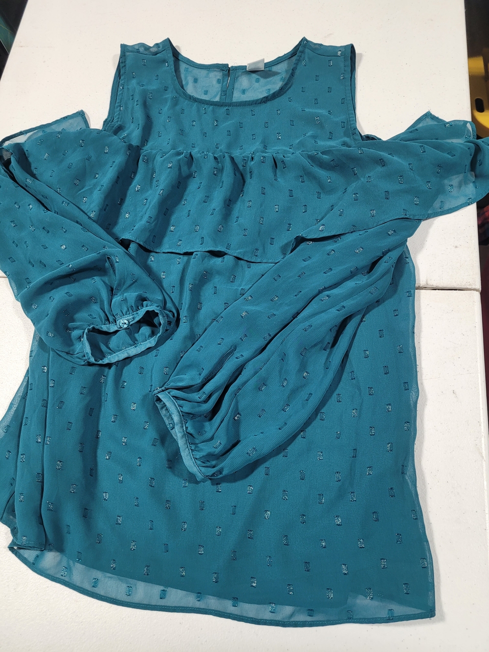 Old Navy Teal Cold-Shoulder Ruffle Blouse